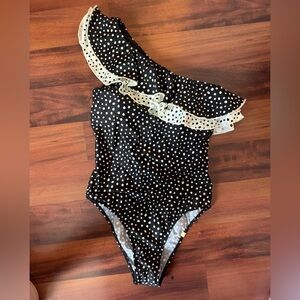 Summersalt Black and White Polka Dot One-Shoulder Swimsuit